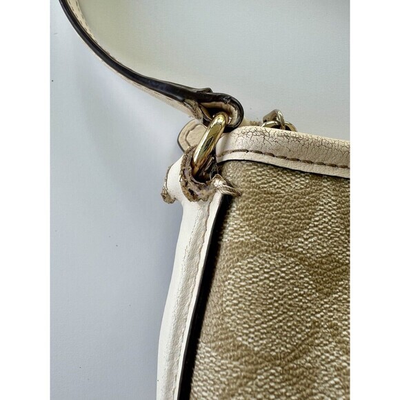 COACH  F58297 File Shoulder Crossbody Bag Khaki PVC  with Cream Leather trim - Picture 8 of 10